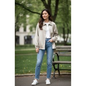 Vince Shine Satin Jacket Womens Large Gray Snap Front Casual Drop Shoulder